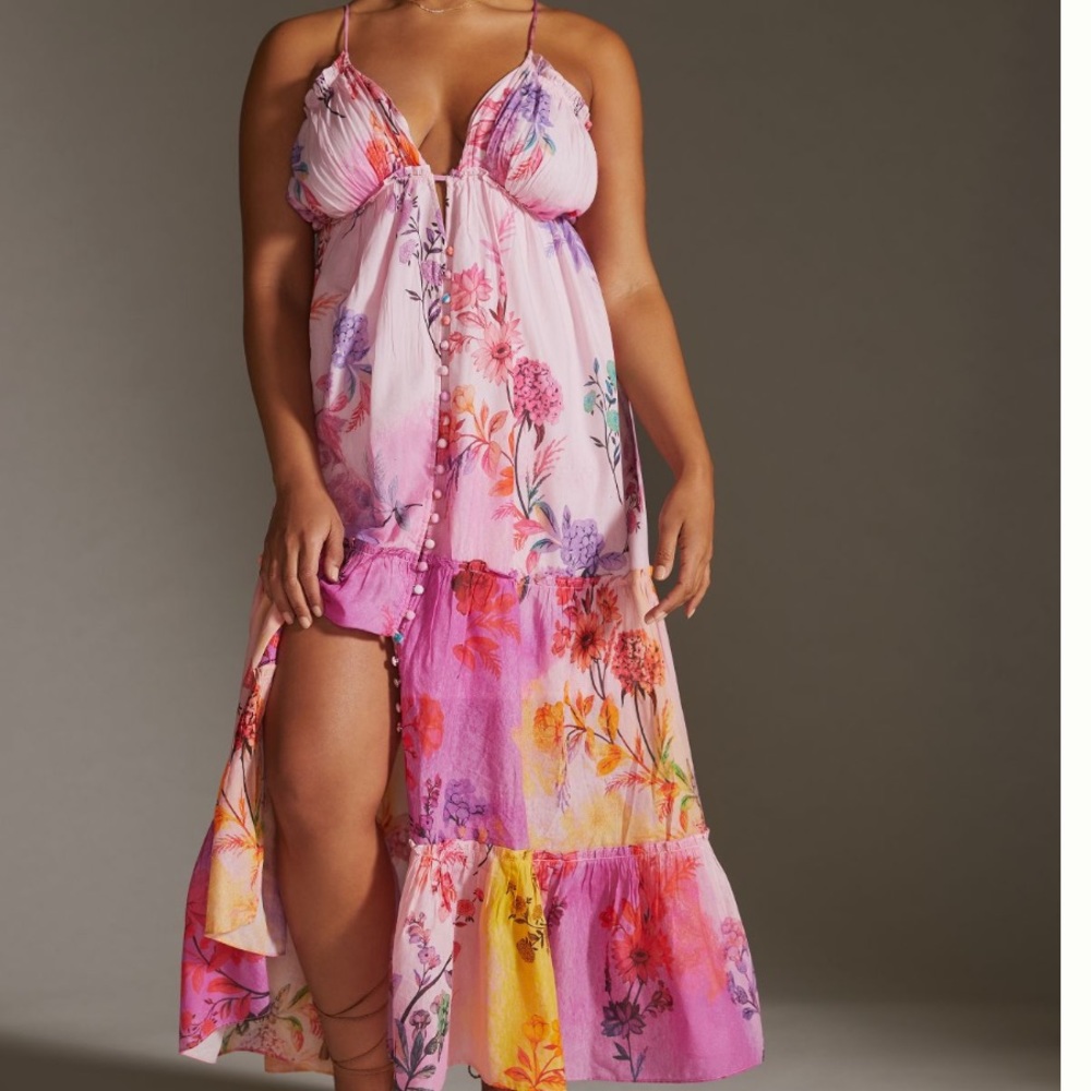 Anthropologie Pink Floral Maxi Dress - Picture 10 of 16